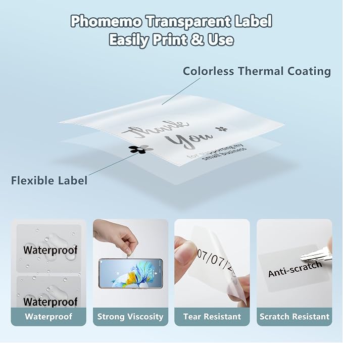 Phomemo Transparent Thermal Label Paper, 1.57"x1.18", 230 Labels/Roll - Image 4