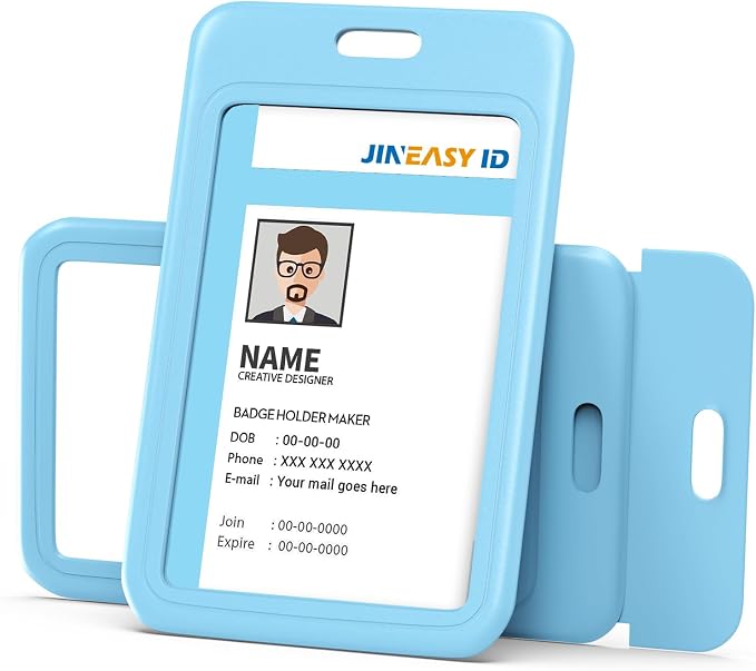 JINEASY ID 2 Pack Light Blue Hard Plastic Name Badge Holder Vertical ID Card - Image 3