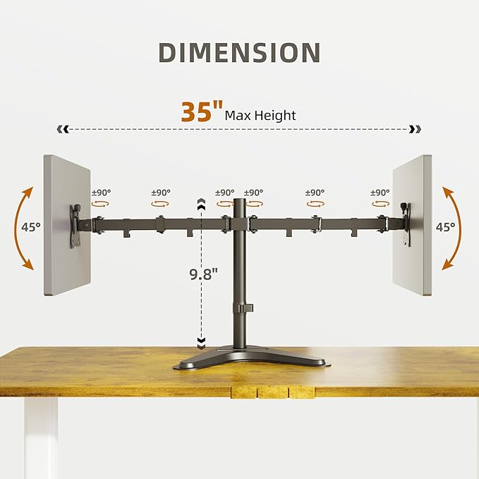 Claiks Dual Monitor Mount, Ergonomic Adjustable Monitor Arm for Max 32 inch Screens, Adjustable Computer Monitor Stand up to 40 lbs, VESA Mounting Holes 75&100mm, Black-DeskLoop Office