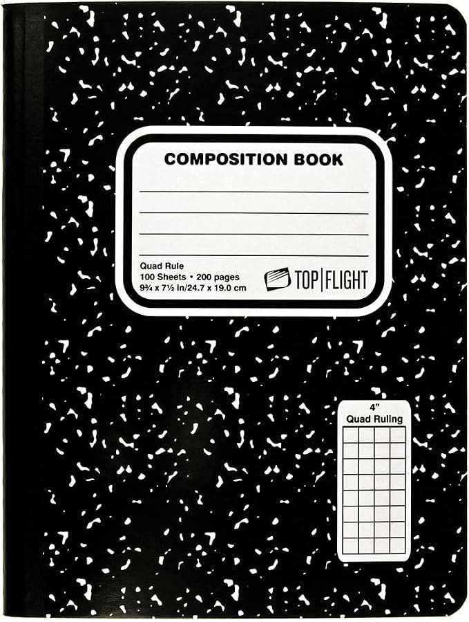 Top Flight Sewn Marble Composition Book, Quad Rule, 4 Squares per Inch by Top+Flight