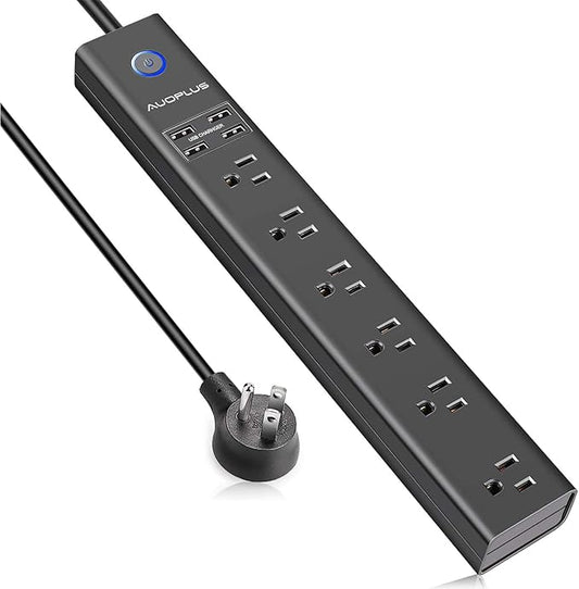 Surge Protector Power Strip with USB, AUOPLUS 10FT Outlet Strip, 6 Outlet and 4 USB Charger,[Flat Plug/Wall Mountable], 1250W/10A/2100J, Long Extension Cord for Computer iPhone Home Office Dorm-DeskLoop Office