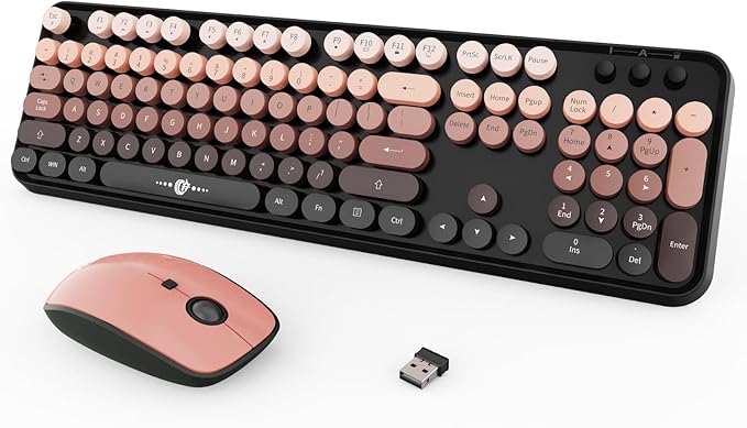 FOPETT Wireless Keyboard and Mouse Combo, 104 Keys Full-Sized 2.4 GHz Round Keycap Colorful Keyboards, USB Receiver Plug and Play, for Windows, Mac, PC, Laptop, Desktop (GradientPink)-DeskLoop Office