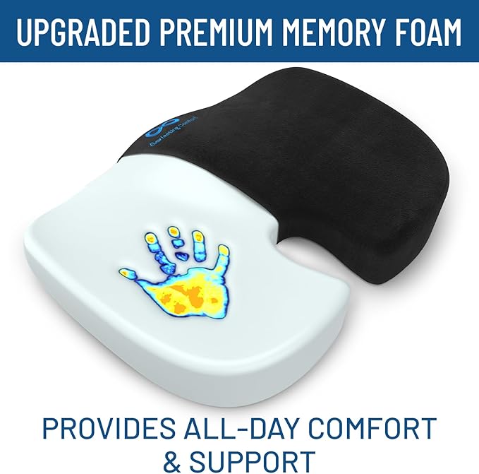 Everlasting Comfort Doctor Recommended Memory Foam Seat Cushion for Office Chairs & Car Seat - Ergonomic Office Desk Accessories for Tailbone Pain Relief, Sciatica & Back Support-DeskLoop Office