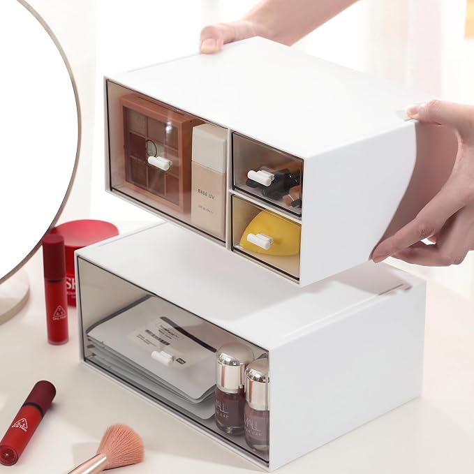MILULUGO Desk Organizer with 4 Drawers, Makeup Organizer, Desktop Storage Box - Image 2