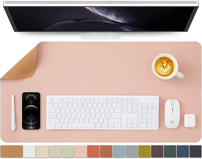 Cork Desk Mat - Dual-Sided Desk Pad for Office and Home - Desk Organization and Accessories - Ideal for Large Mouse Pad and Desk Mats on Top of Desks(Pink,31.5"x 15.7")-DeskLoop Office