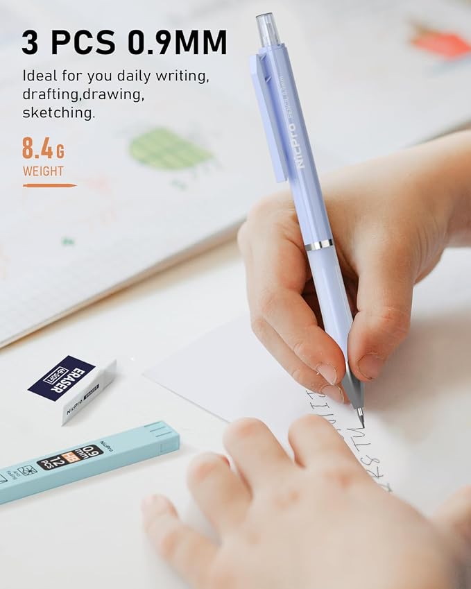 Nicpro 3PCS Pastel Mechanical Pencil Set, 0.9 Mechanical Pencil - Image 6