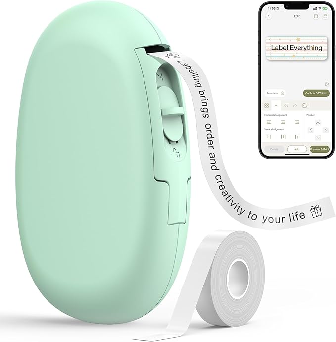 SUPVAN E10 Bluetooth Label Maker Machine with Tape, Continuous Waterproof Label, Versatile App with 35 Fonts and 1k+ Icons, Label Printer for Home, Kitchen, School, Office Organization, Green-DeskLoop Office
