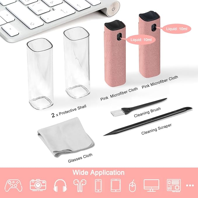 WALRFID 2 Pack Screen Cleaner Spray and Wipe, Computer Laptop Cleaning Kit for Electronic iPad, iPhone, Cellphone, Monitor, MacBook Pro, Car Display, Tablet, TV Flat Screens, Pink-DeskLoop Office