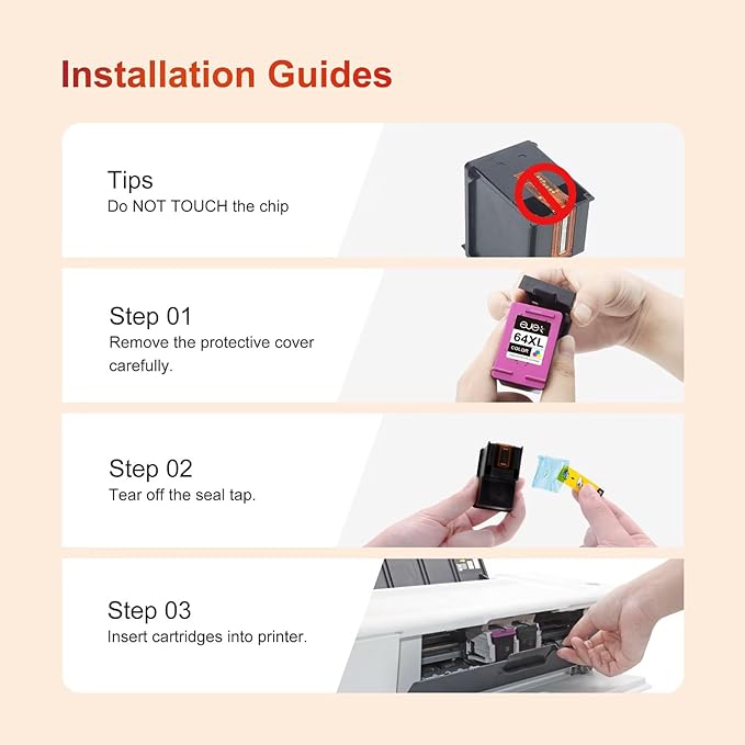 64XL Black and Color Ink Cartridge for HP Ink 64 64XL Ink Cartridge Combo Pack for Envy Photo 7855 7858 7800 7155 7120 Inspire 7255e 7900e 7950e 7955e 7958e Tango Series Printer (1 Black, 1 Color)-DeskLoop Office