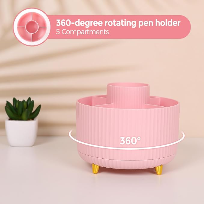 SKYDUE Pink Desk Accessories 10Pcs, Rotating Pen Holder - Image 4