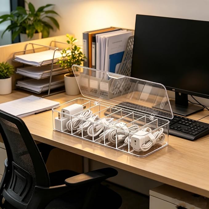 cord organizer box, 10.2 x 3.5 x 2.2in, Desktop Cord Organizer - Image 5