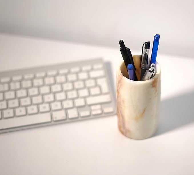 Pen Holder - Toothbrush Holder, Desk Organizer, Makeup Brush Holder, Gift for Home, Kitchen Utensil Holder, Storage Desktop, Onyx Marble, Mini Vase-DeskLoop Office