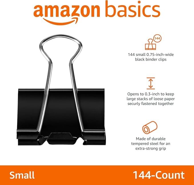 Amazon Basics Sturdy Binder Clips, Office Supplies, Small 0.75 in, Document - Image 5