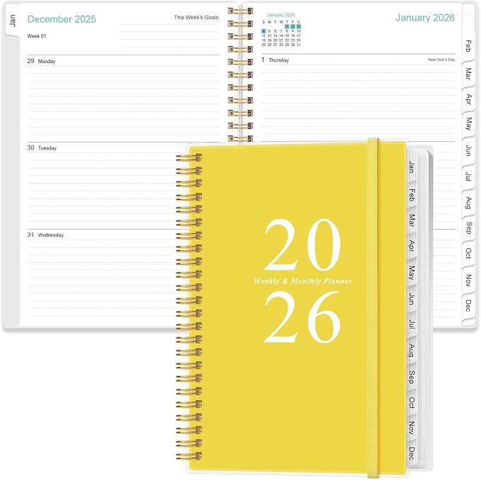 2026 Planner - A5 Weekly & Monthly Planner Spiral Bound, January 2026 - by Heveboik