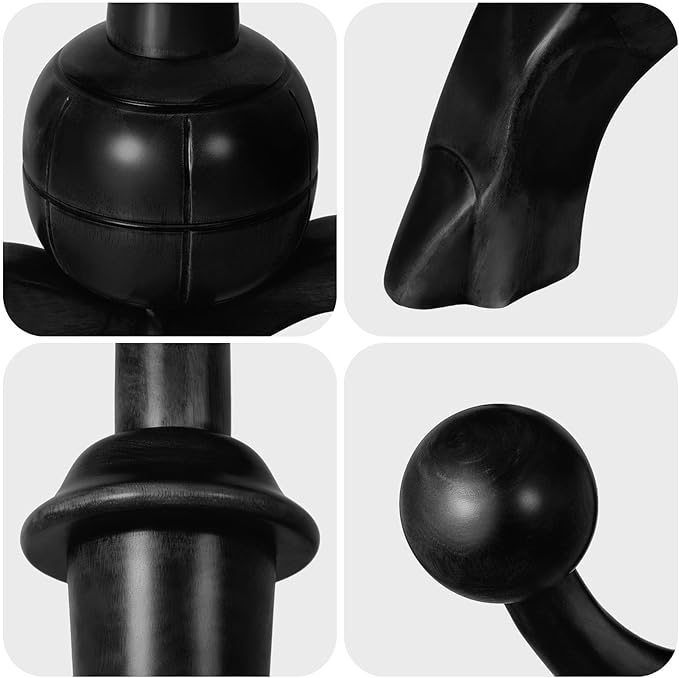 Heavy Duty Coat Rack Freestanding Wood Tree Rack with 8 Hooks, Unique Design Tree Branch-look, Premium Coat Tree Clothes Hanger Stand with Sphere Base for Entryway, Hallway, Bedroom-Load 160lbs Black-DeskLoop Office