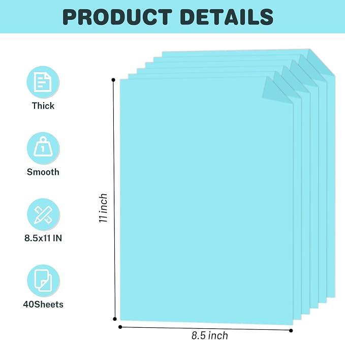 Cardstock 8.5 X 11, 40 Sheets Light Blue Card Stock, 75lb/ 200gsm Copy Paper - Image 2