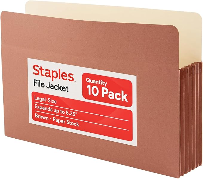 Staples Reinforced File Pockets, Legal Size, 5.25‑Inch Expansion, Heavy‑Duty by Staples