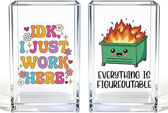 Vgrti Funny Dumpster Fire Work 2 Pack Acrylic Cosmetic Pencil Pen Holder Cup by Unknown