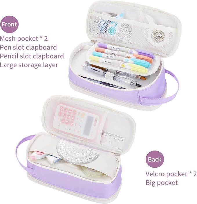 Dugio Big Pencil Case for Girls Teens Kids Zipper Pencil Pouch with Handle Organizer Pencil Bag Aesthetic Pencil Box for School Purple-DeskLoop Office