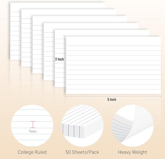 Index Cards 3x5 Inch, Flash Cards College Ruled Heavyweight Flashcards Durable - Image 2