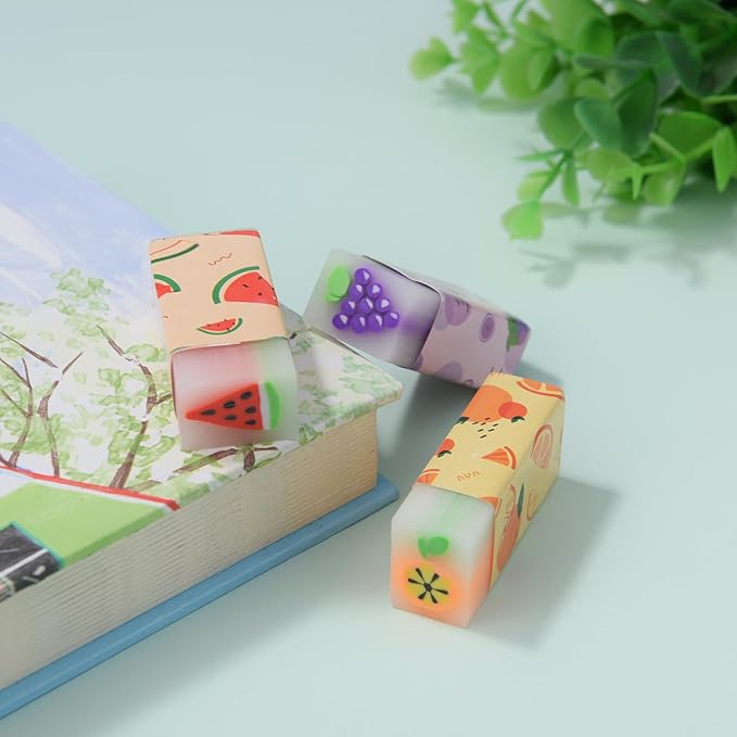18 Pack Fruit Erasers, Kawaii Jelly Erasers for Kids, Rectangular, Colorful, Thermoplastic Elastomer (TPE) Material, Fun Eraser-DeskLoop Office