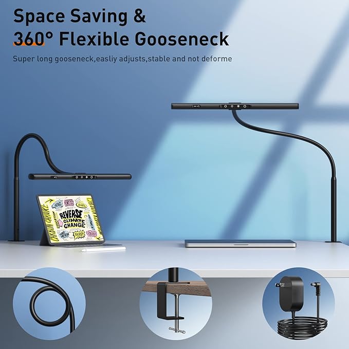 Desk Lamp for Home Office, Desk Light with Clamp, Office Lamp with Remote & Gesture Sensing, Monitor Light Bar, Adjustable Color Temperature & Brightness, 12W-DeskLoop Office