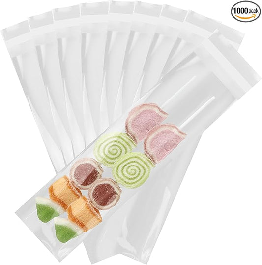 iMailer - 1000 Pcs - 3" x 11" Clear Polypropylene PP Self Seal Cellophane Bags, Food Safe, Limited Reuse, Extruded Construction, Self Sealing, Pretzel, Chocolate, Candy, Cookie Bags-DeskLoop Office
