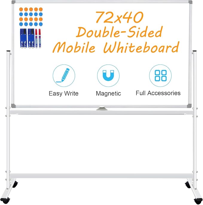 BSTPCOO Double-Sided Rolling Whiteboard on Wheels 72"x40", Large Magnetic by BSTPCOO