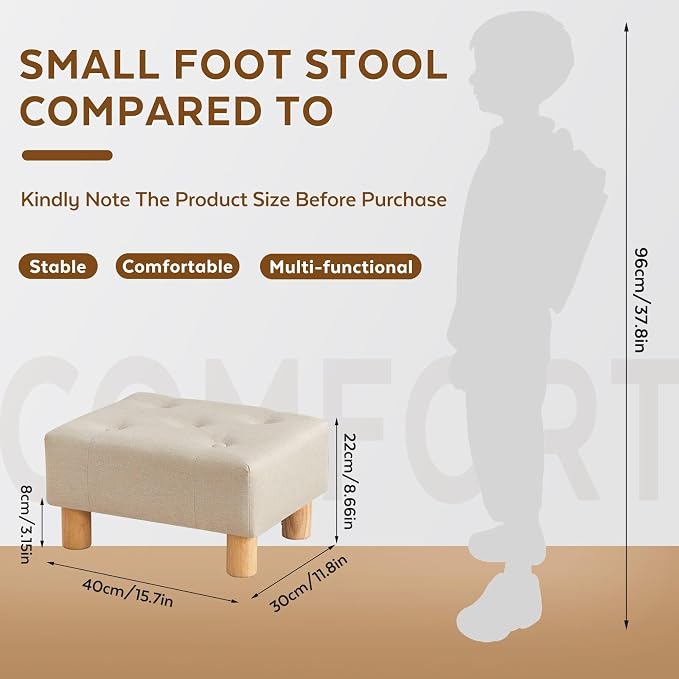 Small Foot Stool Ottoman, Linen Footstool Ottoman Foot Rest - Image 2