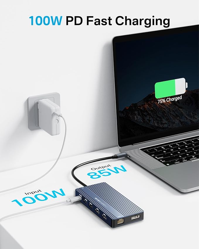 USB C Hub 14-1 USB C Docking Station Dual Monitor, with 2 HDMI+DP(4K60Hz), Ethernet, 3 USBC 10Gbps,100W PD, SD/TF 3.0, Audio, Laptop Docking Station for MacBook/Dell/HP/Lenovo ThinkPad/Surface (Grey)-DeskLoop Office