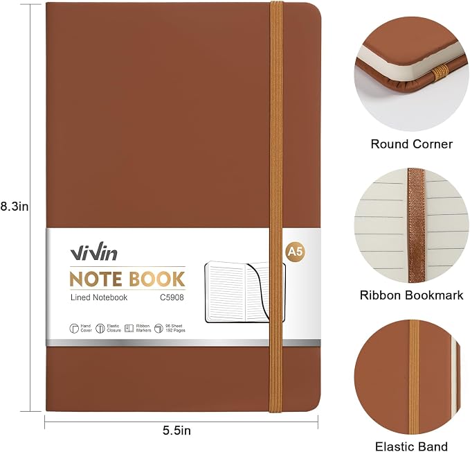 ViVin Lined Journal Notebooks for Work, 192 Pages, Medium 5.5 x 8.3 inch - Image 2