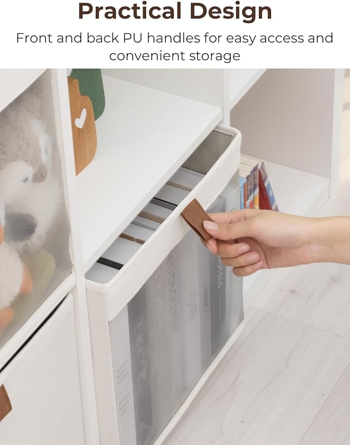 StorageWorks 11x11 Storage Cubes, Closet Storage Bins with Clear Window, Fabric Organizer for Clothes, Collapsible Storage Baskets with PU Handles, Beige, 3-Pack-DeskLoop Office