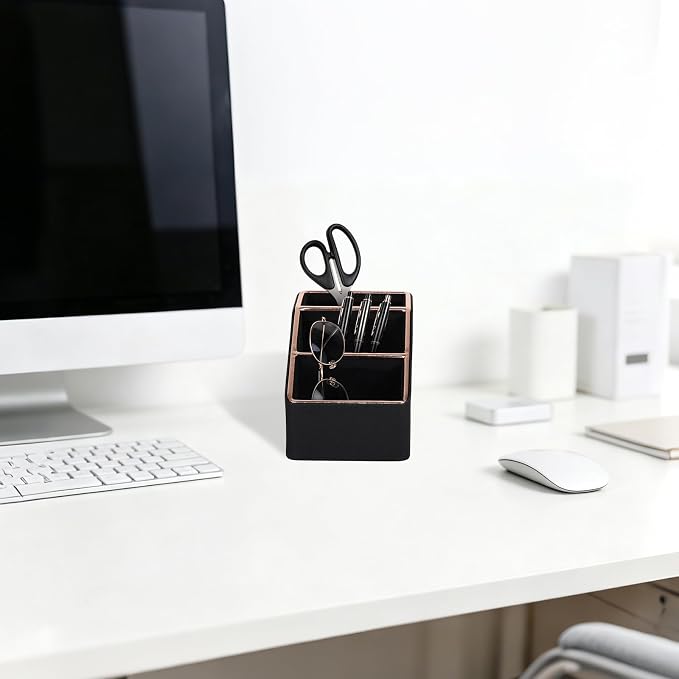Rose Gold Edge Inlaid Leather Desktop Organizer, Remote Control Holder - Image 6