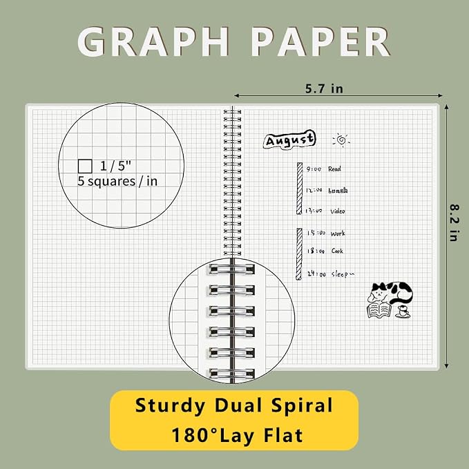 WRENBEN A5 Spiral Notebook 120gsm Graph Paper Notebook 160 Pages Per Hardcover - Image 4