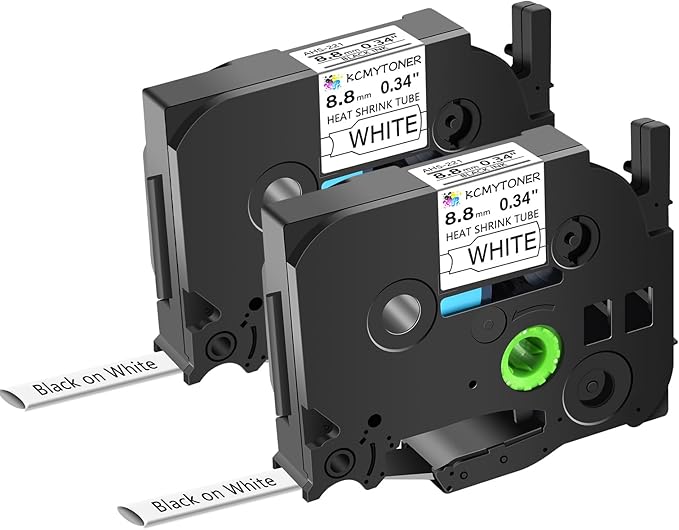 HSe221 HS221 HSE-221 HS-221 Heat Shrink Tubes Label Tape 3/8" (8.8mm) x 4.92 ft Compatible for PTD210 D400 D600 PTH300 PTE300 PTE500 PTE550W PTP700 PTP750WVP, Black on White, 2 Pack-DeskLoop Office