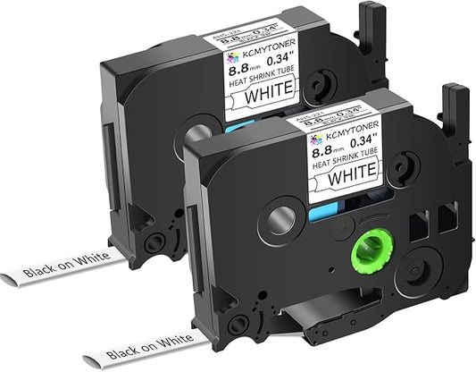 HSe221 HS221 HSE-221 HS-221 Heat Shrink Tubes Label Tape 3/8" (8.8mm) x 4.92 ft Compatible for PTD210 D400 D600 PTH300 PTE300 PTE500 PTE550W PTP700 PTP750WVP, Black on White, 2 Pack-DeskLoop Office