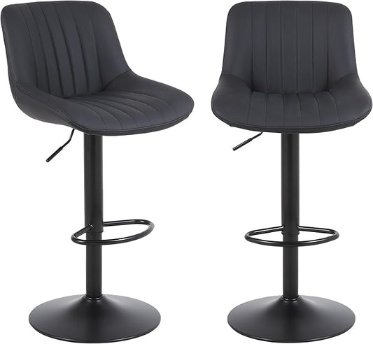 Bar Stools Set of 2, Swivel Counter Height Barstools with Back, Adjustable PU Leather Bar Chairs, Modern Armless Kitchen Island Stool, Black-DeskLoop Office