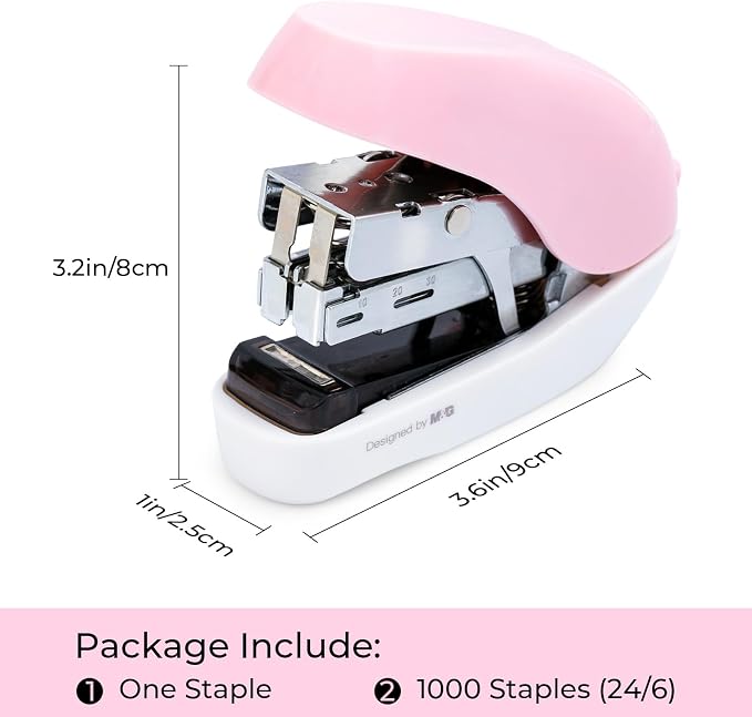 M&G Mini Stapler with Staples, Small Pink Effortless Stapler Set, 20 Sheet - Image 3