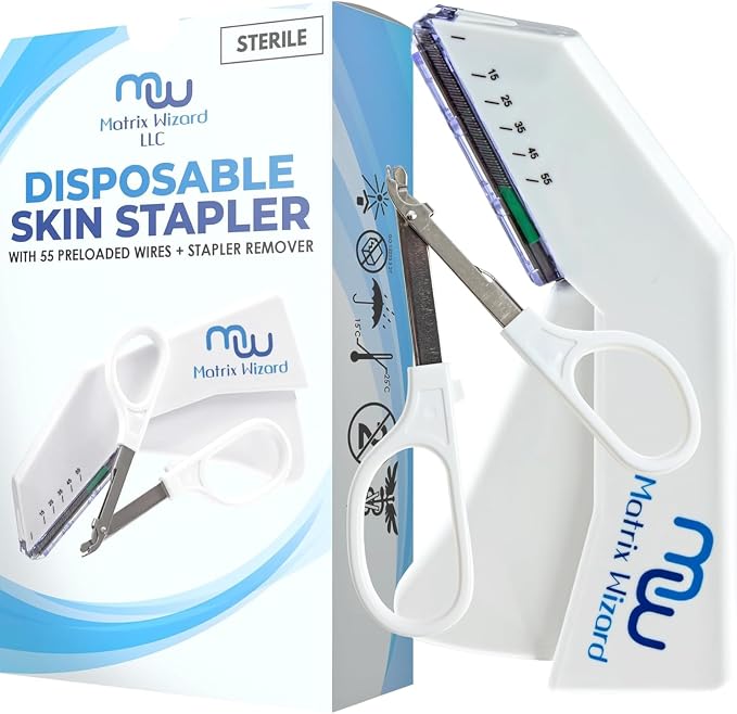 Disposable Skin Stapler with 55 Preloaded Wires Plus Stapler Remover Tool by MATRIXWIZARDLLC