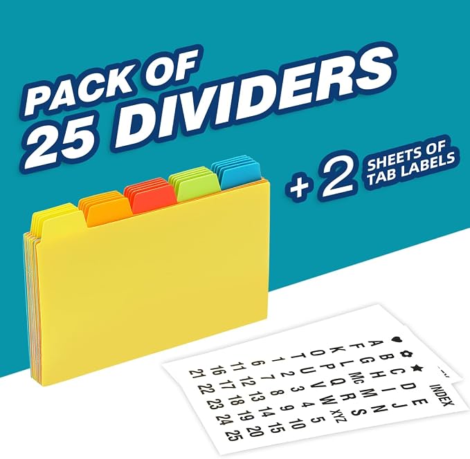 Chell 3x5 Plastic Index Card Dividers, Heavyweight Poly Index Card Guides A-Z - Image 2