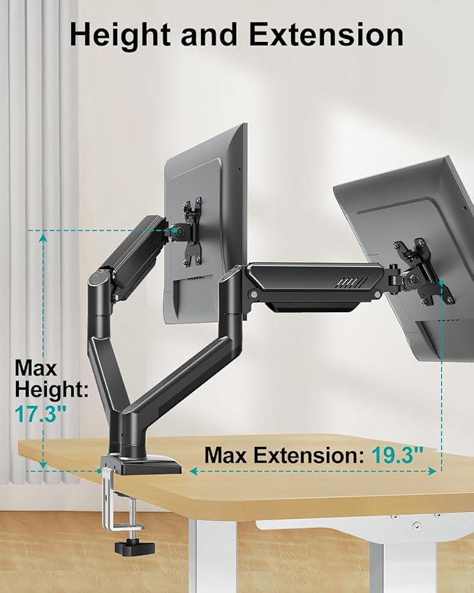 Dual Monitor Desk Mount - Adjustable Monitor Arm for 2 Monitors up to 32 inches/19.8 lbs, Double Monitor Desk Stand VESA Bracket with C-Clamp & Grommet Mounting, Swivel Computer Screen Mount, Freelift-DeskLoop Office
