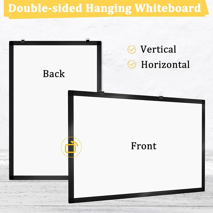Double-Sided Magnetic Black Aluminum Frame Whiteboard, Hanging Mounting White - Image 2