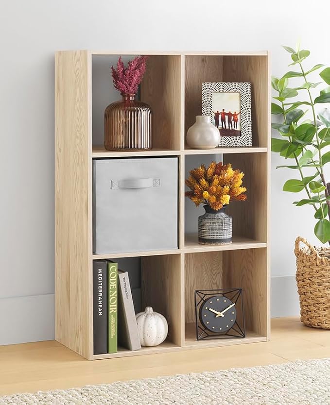 Whitmor 6 Cube Bookcase Storage Organizer, 3 Tier Stackable MDF Bookshelf by Whitmor