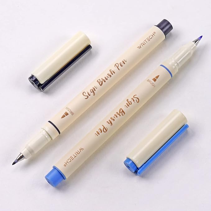 WRITECH Arts Sign Brush Pen Brush Tip Marker Felt Tip Water Based Ink Color Pens 12 Assorted Pastel Colors Great for Lettering, Journaling, Calligraphy (Natural)-DeskLoop Office
