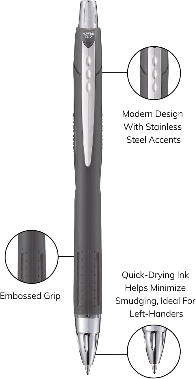 Uni-Ball Jetstream RT Ballpoint Pen, Fine Point, Off Black Barrel, 6 Pens - Image 3