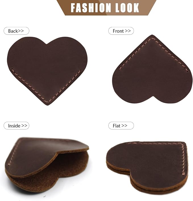 Jack&Chris Genuine Leather Heart Bookmark, Handmade Stitched Corner Page - Image 4
