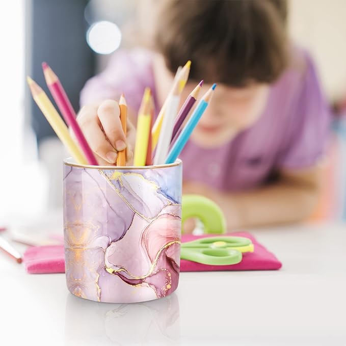 Pink Pen Holder for Desk, Premium Ceramic Pencil Holder Pen Cup Marker Holder - Image 7