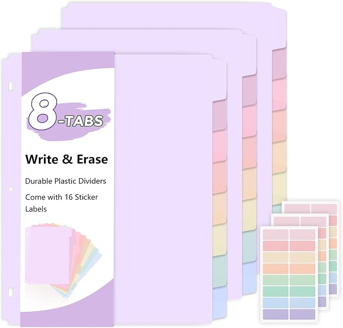SKYDUE Durable Plastic 8-Tab Dividers, Big Tab Dividers by SKYDUE