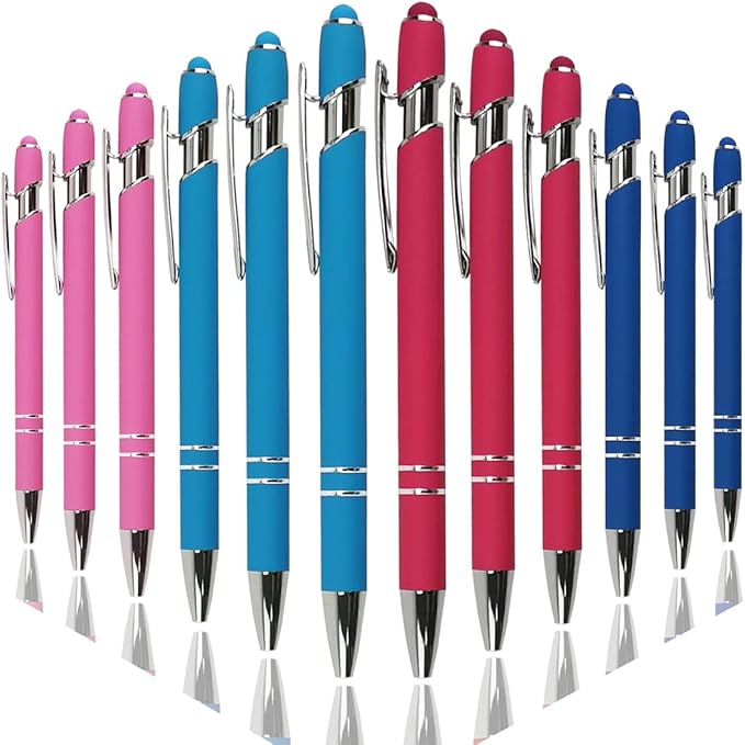 Ballpoint Pen with Stylus Tip, Soft Touch Click Metal Pen, 1.0mm Medium Point, Black Ink, 12 Count(4 Colors)-DeskLoop Office