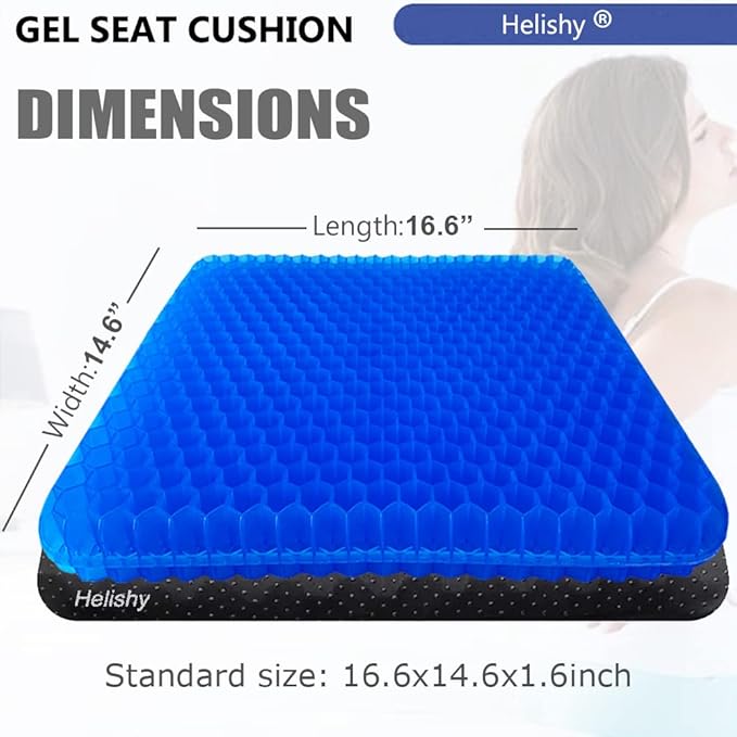 Gel Seat Cushion, Extra Large Breathable Honeycomb Gel Cushion, Absorbs Pressure Points Seat Cushion with Non-Slip Cover for Office Chair Home Cars Wheelchair (Standard, Blue)-DeskLoop Office